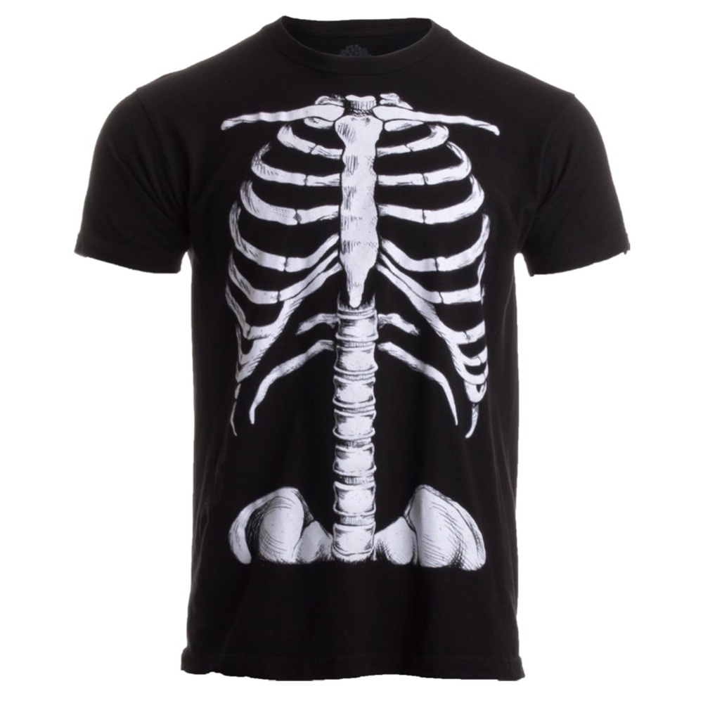 Black Skeleton Ribcage Graphic T-Shirt, size L